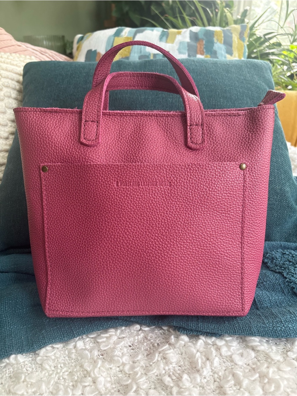 Portland Leather Wild Rose Mini Zip Crossbody Tote